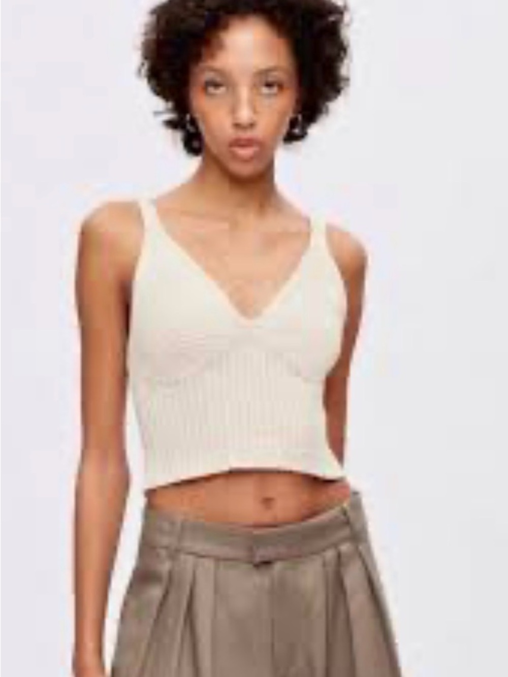KOTN Ribbed knit V‑Neck Cropped Tank — Cream